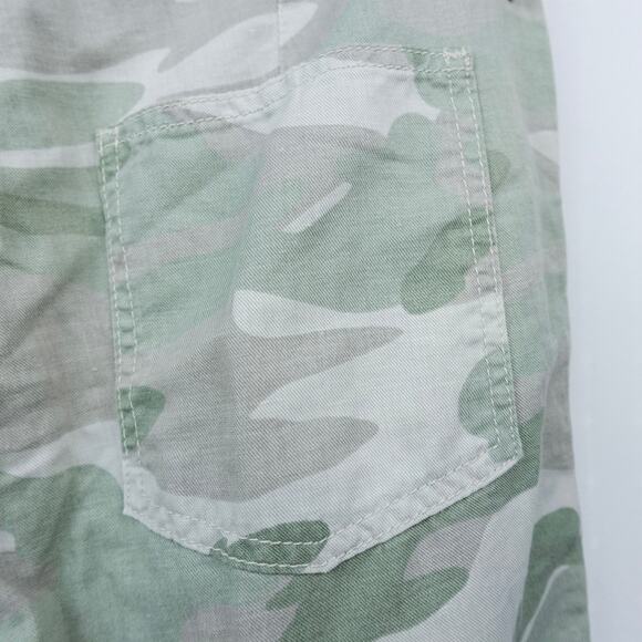 MOTHER The Shaker Chop Crop Fray Linen Tencel Blend Pants Sz 27 Desert Camo - Picture 10 of 16